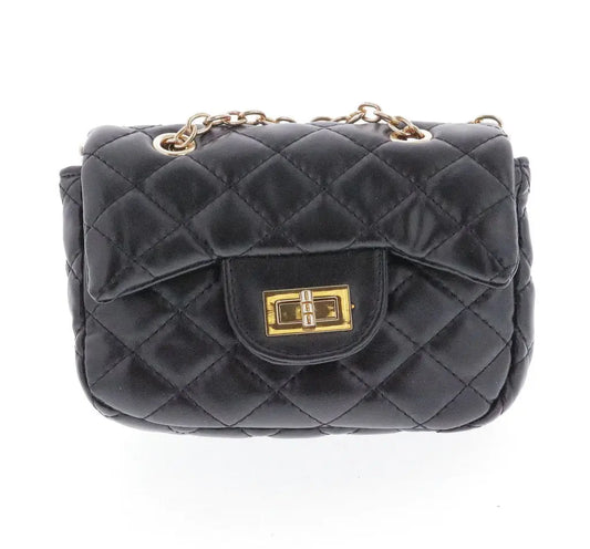 Diamond Quilted Crossbody Purse with Twist Closure - Black Cadiz Boutique, Inc.