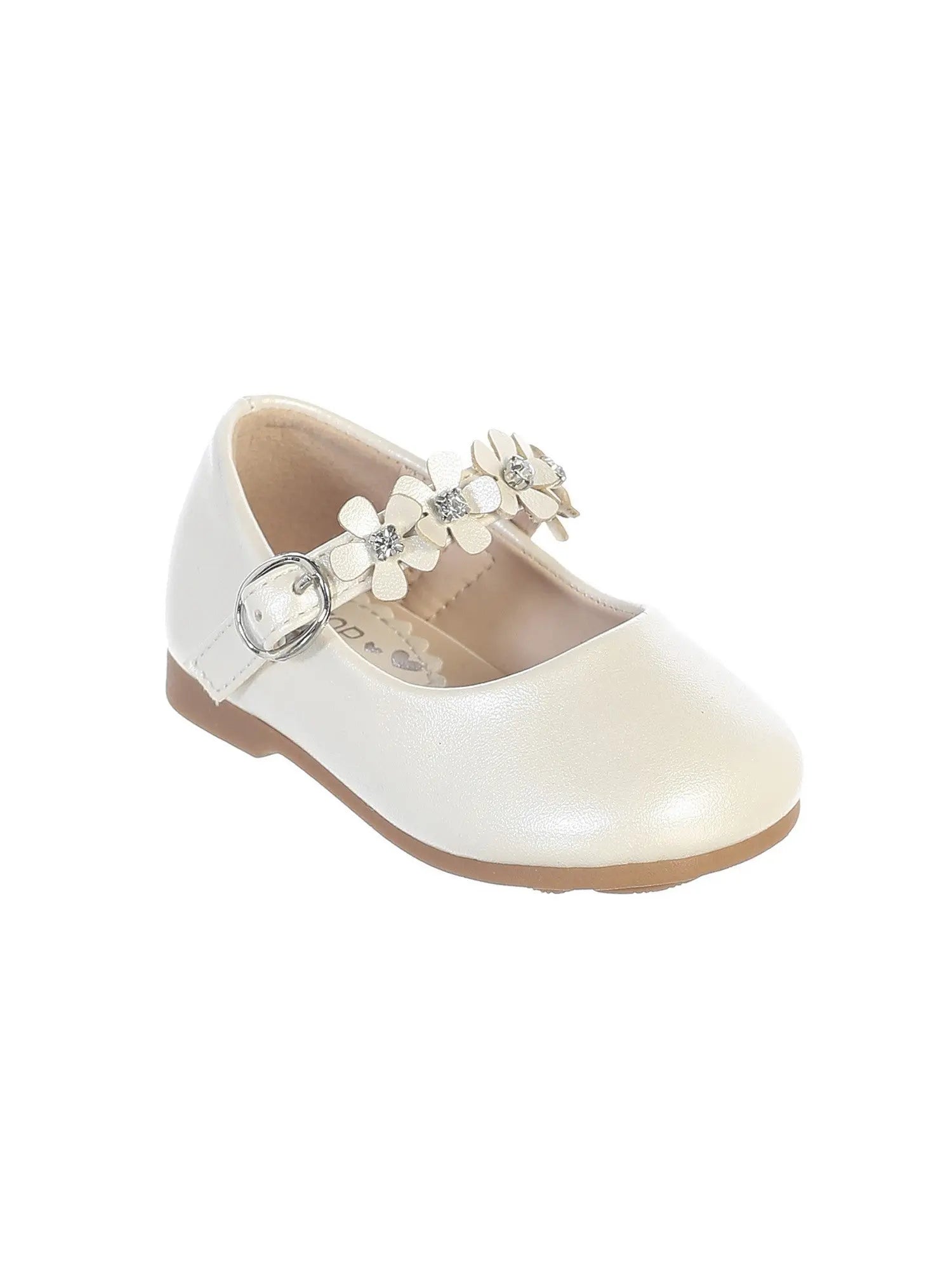 TTKS125 - Girls Ivory Flower Embellished Strap Leatherette Mary Jane Cadiz Boutique, Inc.